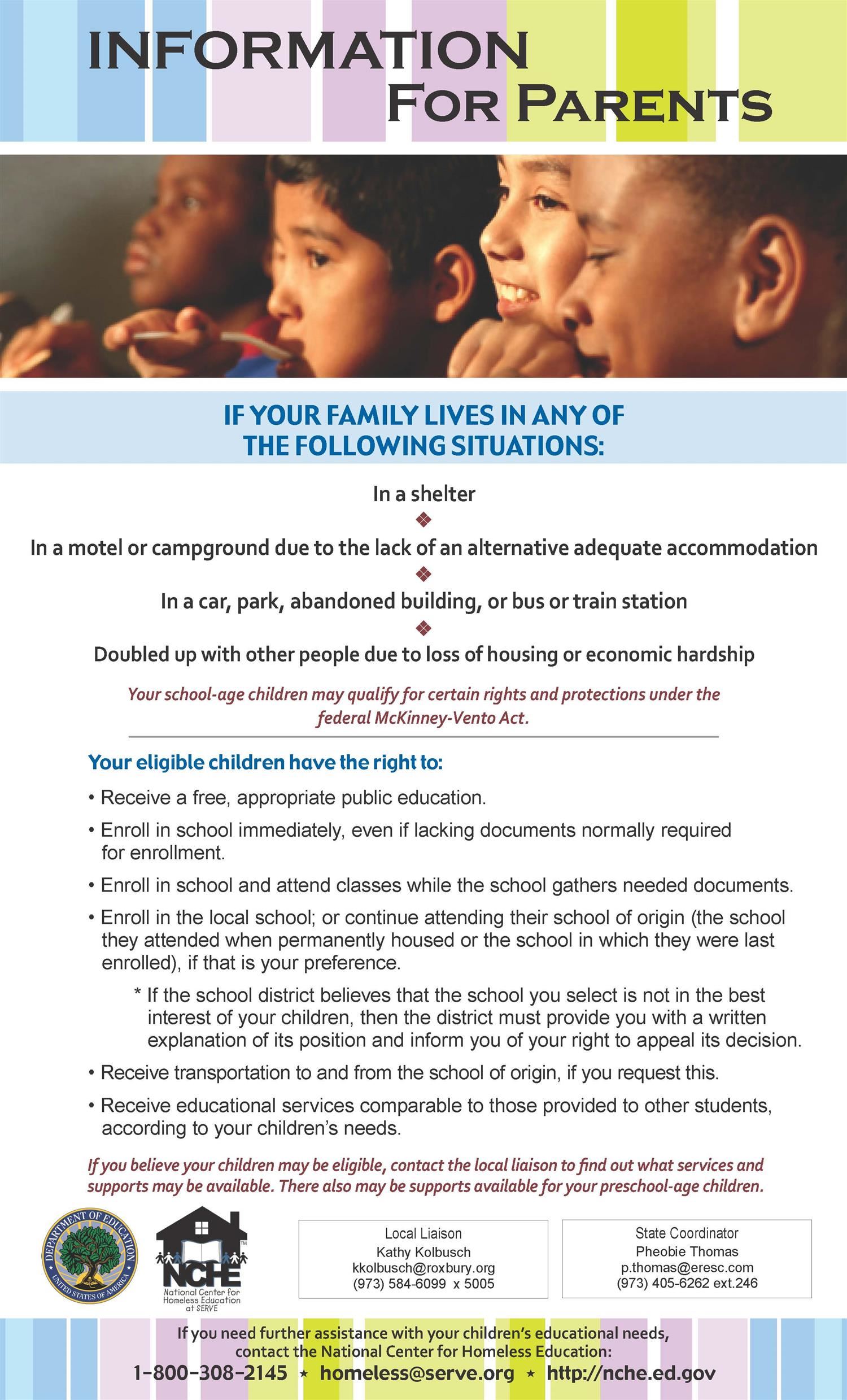 Parent homeless education rights poster, English