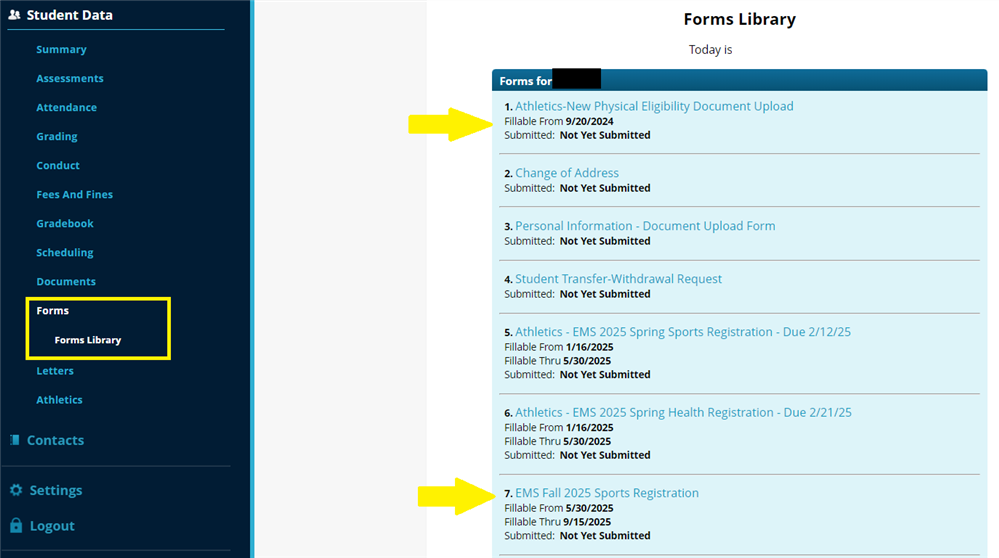 Athletics forms in Genesis Parent Portal Athletics forms in Genesis Parent Portal